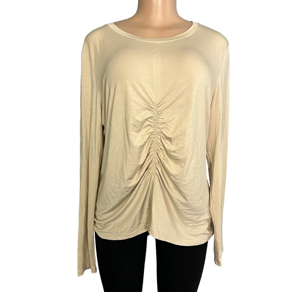 3/$30 ☀️ Modern Works Long Sleeve Beige Ruched Top
